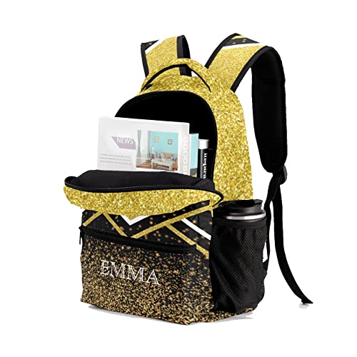 Golden BlingCheer Cheerleaders Backpack Shoulder Shopping Bag Travel Casual Bags with Name Text