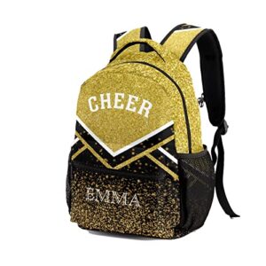 Golden BlingCheer Cheerleaders Backpack Shoulder Shopping Bag Travel Casual Bags with Name Text