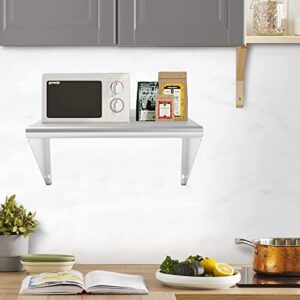 HAHAKU Wall Stainless Steel Metal Shelf 12"*48", Commercial Wall Mount ​Floating Shelving Heavy Duty 280 lbs for Restaurant, Bar, Utility Room, Kitchen and Garag