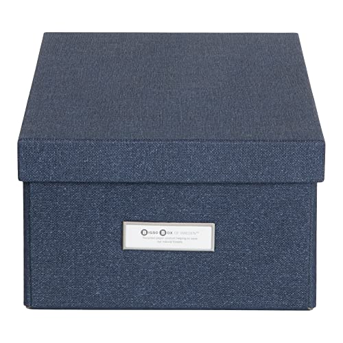 Bigso Katrin KD Collapsible Storage Box | Photo Storage Box with Labelframe for Easy Identification | Simple Assembly without Tools | Decorative Storage Boxes with Lids | 13.5"x17.6"x7.2" | Blue