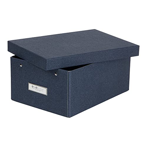 Bigso Katrin KD Collapsible Storage Box | Photo Storage Box with Labelframe for Easy Identification | Simple Assembly without Tools | Decorative Storage Boxes with Lids | 13.5"x17.6"x7.2" | Blue