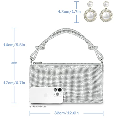 Rhinestone Hobo Bag for Women Chic Sparkly Evening Handbag Clutch Bag Shiny Purse for Party Club Wedding with Earrings