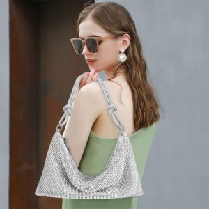 Rhinestone Hobo Bag for Women Chic Sparkly Evening Handbag Clutch Bag Shiny Purse for Party Club Wedding with Earrings