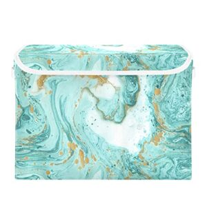 blueangle turquoise marble texture storage bins with lids, 16.5 x 12.6 x 11.8 in, large collapsible organizer storage basket for home office décor（86）