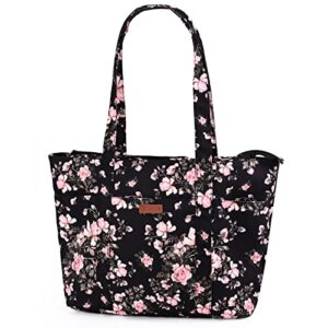 extra large canvas tote bag for women beach handbag lightweight 22 inch women fashion shoulder bag for hauling beach gear, shopping finds, or everyday essentials（black flower）