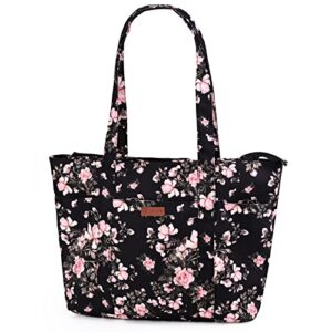 Extra Large Canvas Tote Bag for Women Beach Handbag Lightweight 22 inch Women Fashion Shoulder Bag for Hauling Beach Gear, Shopping Finds, or Everyday Essentials（Black Flower）