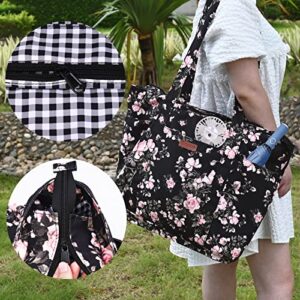 Extra Large Canvas Tote Bag for Women Beach Handbag Lightweight 22 inch Women Fashion Shoulder Bag for Hauling Beach Gear, Shopping Finds, or Everyday Essentials（Black Flower）