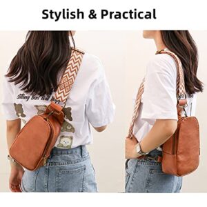 Sanxiner Crossbody Sling Bags with Cards Slots,Fanny Packs for Women Vegan Leather,Small Backpack Handbag Light weitght Daypack Purses（1-Brown