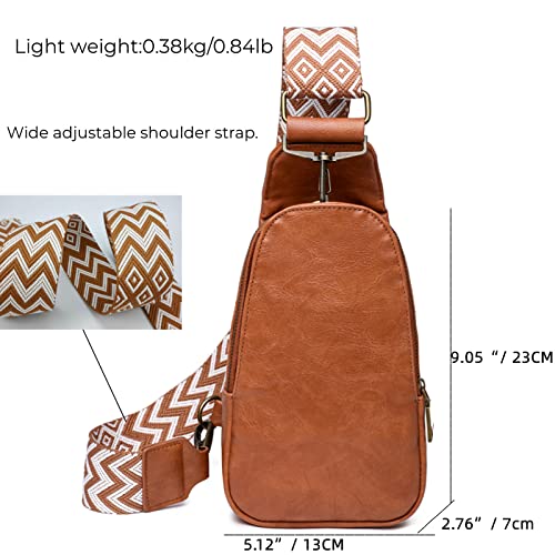 Sanxiner Crossbody Sling Bags with Cards Slots,Fanny Packs for Women Vegan Leather,Small Backpack Handbag Light weitght Daypack Purses（1-Brown