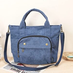 Corduroy Tote Bag for Women Corduroy Multi-pocket Satchel Bag Zipper Crossbody Bag Hobo Shoulder Bag Purse Messenger Bag