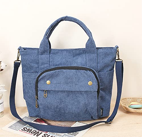 Corduroy Tote Bag for Women Corduroy Multi-pocket Satchel Bag Zipper Crossbody Bag Hobo Shoulder Bag Purse Messenger Bag