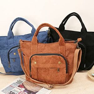 Corduroy Tote Bag for Women Corduroy Multi-pocket Satchel Bag Zipper Crossbody Bag Hobo Shoulder Bag Purse Messenger Bag