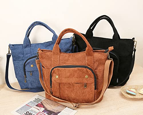 Corduroy Tote Bag for Women Corduroy Multi-pocket Satchel Bag Zipper Crossbody Bag Hobo Shoulder Bag Purse Messenger Bag