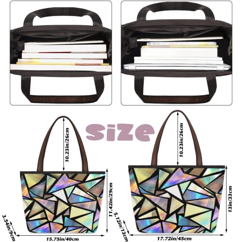 Geometric Colorful Large Totes Top Handle Purse Women Shoulder Bag, Modern Geometrical Tote Bag with Zipper Handbag for Travel School Girls