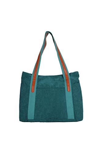 Ulisty Women Corduroy Pockets Tote Bag Casual Shoulder Bag Daily Shopping Bag Fashion Handbag green