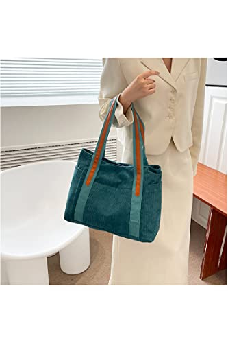 Ulisty Women Corduroy Pockets Tote Bag Casual Shoulder Bag Daily Shopping Bag Fashion Handbag green