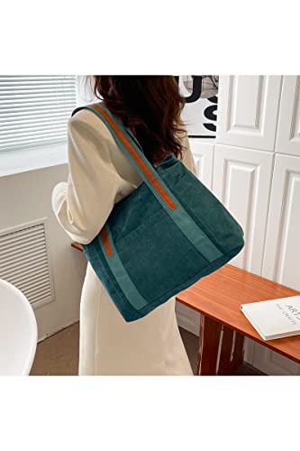 Ulisty Women Corduroy Pockets Tote Bag Casual Shoulder Bag Daily Shopping Bag Fashion Handbag green