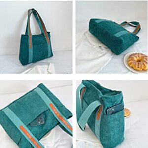 Ulisty Women Corduroy Pockets Tote Bag Casual Shoulder Bag Daily Shopping Bag Fashion Handbag green