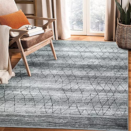 GlowSol Grey Area Rug for Living Room Moroccan Area Rugs 8×10 Boho Throw Indoor Carpet Low Pile Non-Slip Floor Cover Rugs Machine Washable Area Rugs Large Area Rug for Bedroom Nursery Dining Room