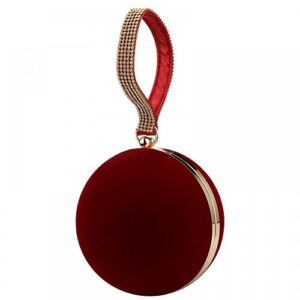 Velvet Evening Clutch Round Party Handbag Shoulder Bag Wedding Handbag Ball Clutch Purses for Women (Wine Red)