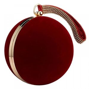 velvet evening clutch round party handbag shoulder bag wedding handbag ball clutch purses for women (wine red)