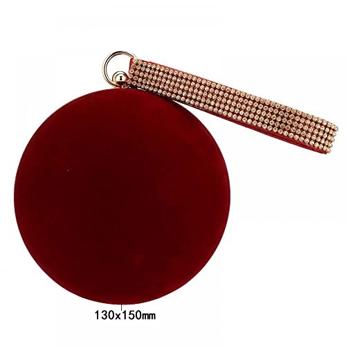 Velvet Evening Clutch Round Party Handbag Shoulder Bag Wedding Handbag Ball Clutch Purses for Women (Wine Red)