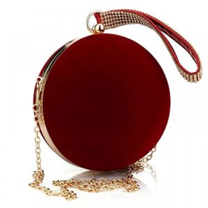 Velvet Evening Clutch Round Party Handbag Shoulder Bag Wedding Handbag Ball Clutch Purses for Women (Wine Red)