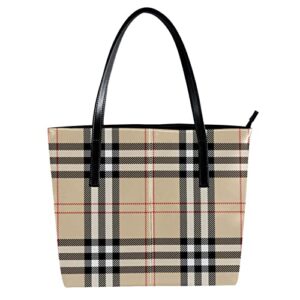 rodailycay leather handbag for women large capacity top handle satchel bucket purses shoulder bag classic glen plaid