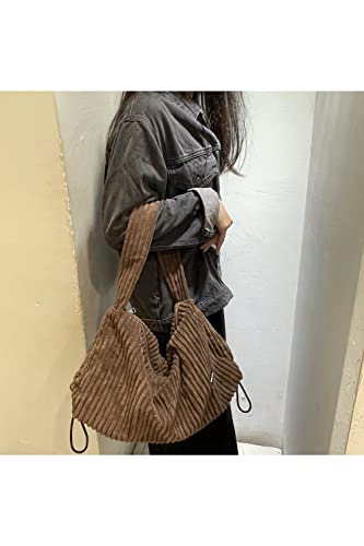 Ulisty Women Corduroy Large Capacity Shoulder Bag Wide Strap Hobo Bag Casual Underarm Bag Handbag khaki