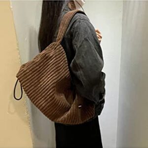 Ulisty Women Corduroy Large Capacity Shoulder Bag Wide Strap Hobo Bag Casual Underarm Bag Handbag khaki