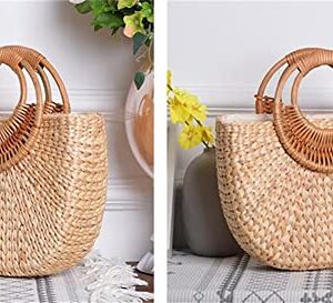 Women Girl Tote Bag Straw Hobo Handbag Fashion Woven Top Handle Bag Shoulder Bag Beach Purse Moon Bag Bucket Bag 2023 Summer