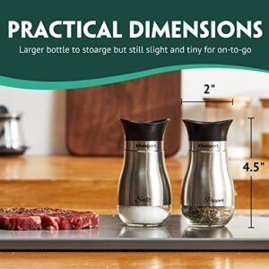 Salt and Pepper Shakers Set - KITEXPERT Stainless Steel Salt Shakers for Kitchen - Glass Bottom Spice Dispenser & Modern Kitchen Accessories Set (4 oz)