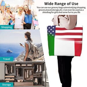 American Flag And Italian Flag Tote Storage Bag Women'S Big Capacity Shopping Shoulder Bag With Inner Pocket