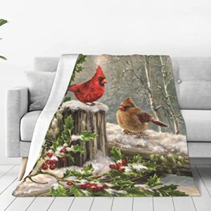 winter cardinals birds throw blanket cozy soft xmas christmas blanket for couch sofa chair bed fuzzy thermal fleece travel blankets 60 x 50 in home holiday decoratives