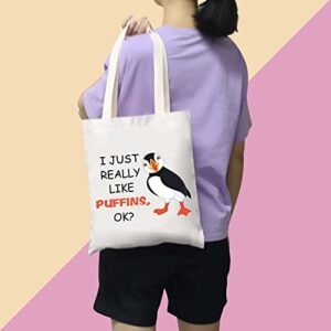 BDPWSS Puffins Gift Puffin Seabird Lover Gift Ornithology Birding Bird Watching Gift I Just Really Like Puffins Tote Bag (Just Like Puffins TG)