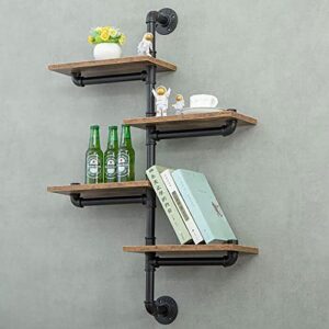 kepmogoh floating shelf, industrial rustic iron pipes shelves, with wooden board bookshelf diy storage shelving, plant stand display rack (size : 4 levels)