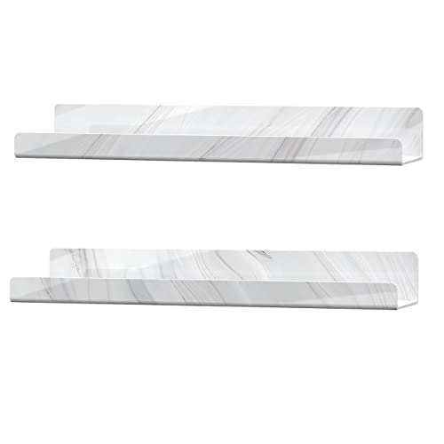 UAK Bathroom Shelves, Wall Shelf 15" Marble Floating Wall Ledge Shelf, Marble Wall Mounted Display Storage Bookshelf for Bedroom, Living Room, Bathroom, Kitchen(15 Inch 2Pack)