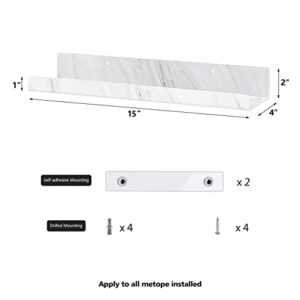 UAK Bathroom Shelves, Wall Shelf 15" Marble Floating Wall Ledge Shelf, Marble Wall Mounted Display Storage Bookshelf for Bedroom, Living Room, Bathroom, Kitchen(15 Inch 2Pack)