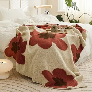 GunziStreet Blanket Throw Big Flower Pattern Fuzzy Warm Fleece Microfiber for Couch Chairs Sofa Baby Home Decorative All Season (Chen Red, 47'' x 59'')