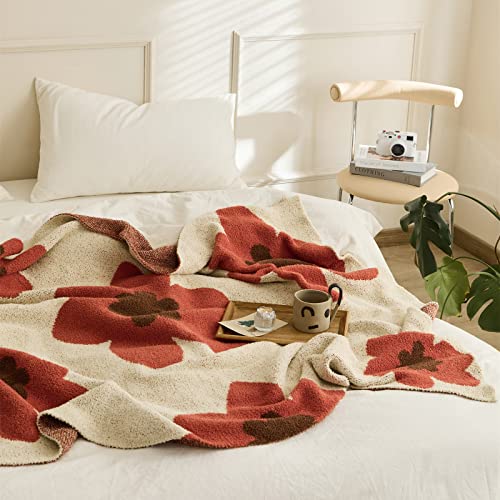 GunziStreet Blanket Throw Big Flower Pattern Fuzzy Warm Fleece Microfiber for Couch Chairs Sofa Baby Home Decorative All Season (Chen Red, 47'' x 59'')