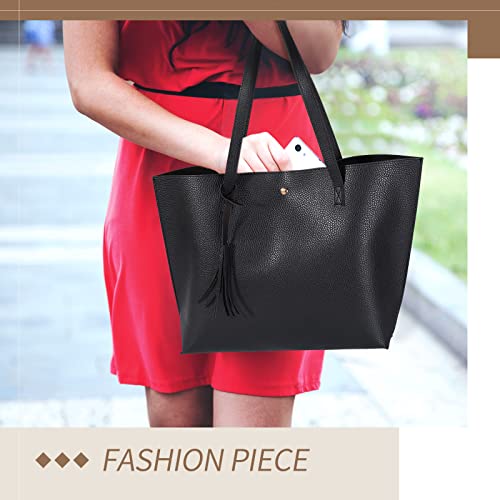 Black Work Tote Handbags for Women Tote Purse with Purse Organizer PU Leather Tote Bag Large Women's Tote Bags and Bag Organizer Insert with Zipper Pouch Lining, Layered Storage for Easy Organization