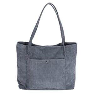 Ulisty Women Corduroy Pocket Tote Bag Casual Shoulder Bag Daily Shopping Bag Fashion Handbag grey