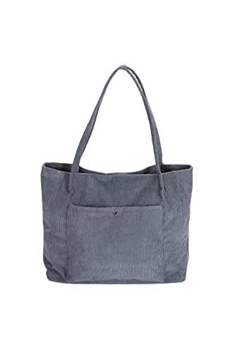 Ulisty Women Corduroy Pocket Tote Bag Casual Shoulder Bag Daily Shopping Bag Fashion Handbag grey