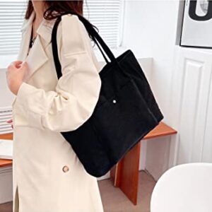 Ulisty Women Corduroy Pocket Tote Bag Casual Shoulder Bag Daily Shopping Bag Fashion Handbag grey