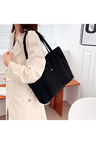 Ulisty Women Corduroy Pocket Tote Bag Casual Shoulder Bag Daily Shopping Bag Fashion Handbag grey