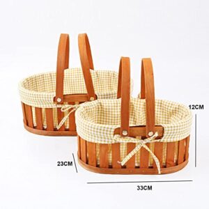 FEMUN A Set of Wooden Basket, Woven Baskets for Storage, Handheld Picnic Basket, Storage Basket, Wooden Strips Woven Double Carry Handle Flower Basket, Suitable for picnics, Camping (a Set of 2)