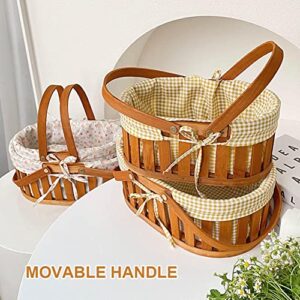 FEMUN A Set of Wooden Basket, Woven Baskets for Storage, Handheld Picnic Basket, Storage Basket, Wooden Strips Woven Double Carry Handle Flower Basket, Suitable for picnics, Camping (a Set of 2)