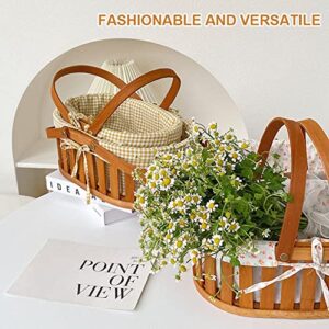 FEMUN A Set of Wooden Basket, Woven Baskets for Storage, Handheld Picnic Basket, Storage Basket, Wooden Strips Woven Double Carry Handle Flower Basket, Suitable for picnics, Camping (a Set of 2)