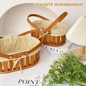 FEMUN A Set of Wooden Basket, Woven Baskets for Storage, Handheld Picnic Basket, Storage Basket, Wooden Strips Woven Double Carry Handle Flower Basket, Suitable for picnics, Camping (a Set of 2)