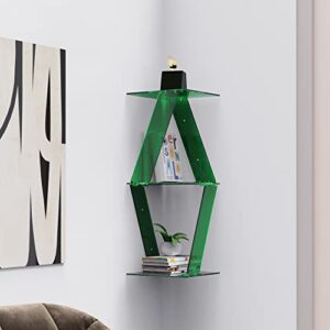 artrak wall-mounted corner shelf, modern acrylic floating shelf, durable & sturdy wall shelf for bedroom, living room, bathroom, & office, decorative wall storage shelf, green